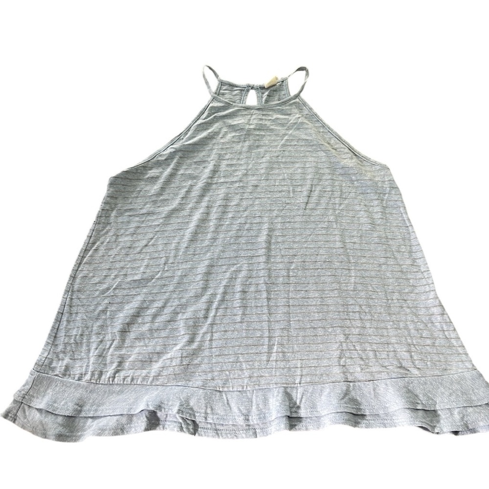 Lazy Sundays Anthropologie Light Blue Grey High Neck Striped Tank Top Size Small